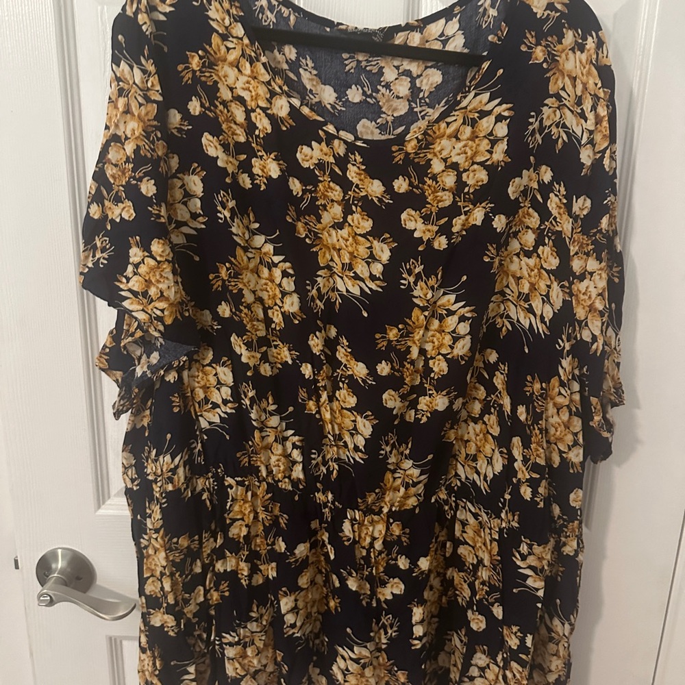 BloomChic Navy and Yellow Floral Blouse
